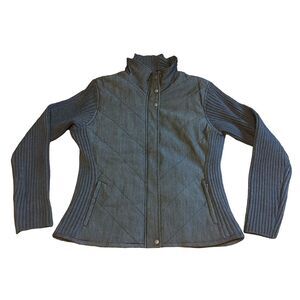 Sharagano Women's Quilted Grey Gray Ribbed Sleeve Jacket Zip Front Size Large